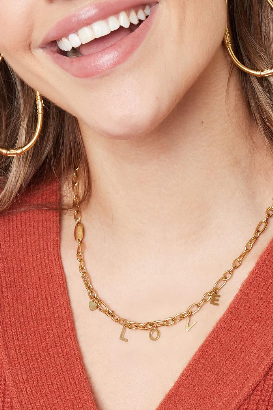 Halskette klobige Liebe Goldfarbe Edelstahl Bild3